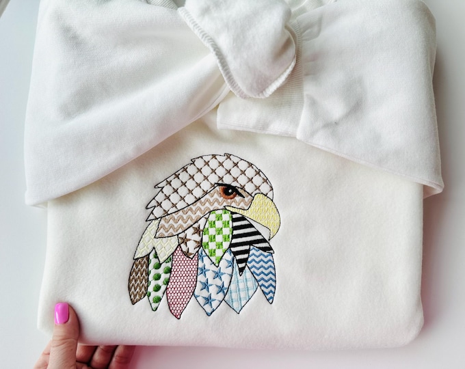 Patchwork Eagle awesome patterned wild bird Bald Eagle machine embroidery designs sizes 4 up to 6 inches light stitch Eagle head outline