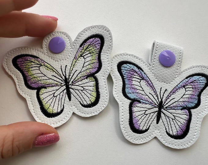 Butterfly Eyelet and key fob snap tab SET of 2 types keychain ITH simply in the hoop machine embroidery designs for hoop 4x4  5x7 gift idea