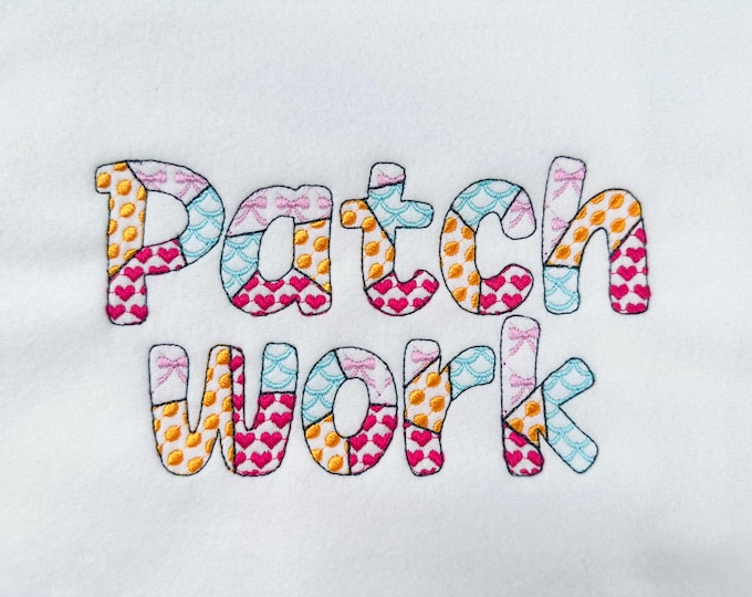 Patchwork FONT Summer patterned and outline alphabet monogram letters machine embroidery designs small sizes 1.3 up to 3 inch sweet farm