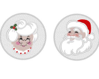 Embossed Terry Towel embroidery Mr Santa Claus and Mrs Claus circle designs SET of 2 machine embroidery designs for hoop 4x4, 5x7, 6x10