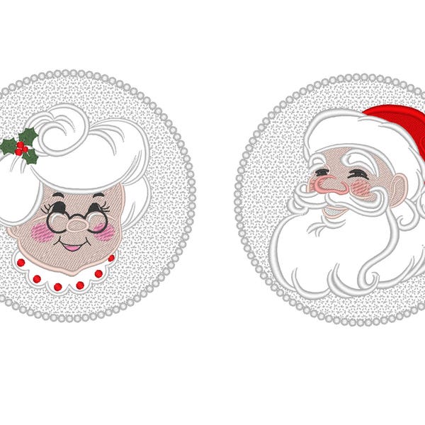 Embossed Terry Towel embroidery Mr Santa Claus and Mrs Claus circle designs SET of 2 machine embroidery designs for hoop 4x4, 5x7, 6x10