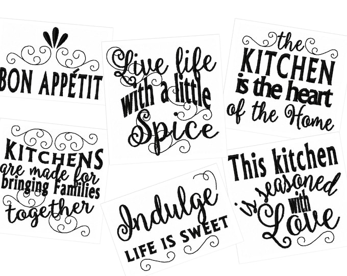 Kitchen lovely quotes - machine embroidery designs for hoop 4x4 and 5x7 - kitchen towel embroidery collection SET of 6 INSTANT DOWNLOAD