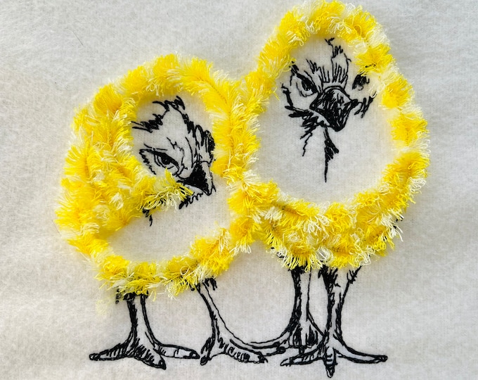 Funny Fringe fluffy chenille chickens flock of chicken machine embroidery designs sizes 4x4 and 5x5 awesome fringe fur sketch chicks