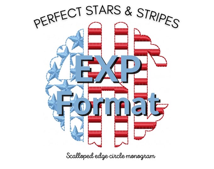 EXP Starry Independence 4th July Scalloped striped Circle Monogram FONT machine embroidery designs, classic three letter round monogram, BX