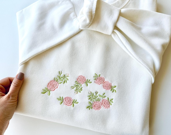Accent mini Rose flower SET of 5 types light stitch machine embroidery designs various Roses leaves kids baby girls mini sizes 1.5 up to 4in