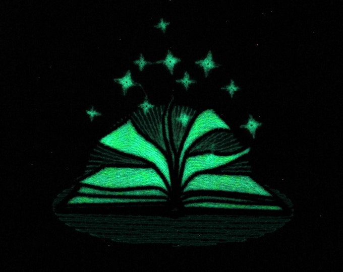 Fairytale book / Glow in the dark special designed machine embroidery / sizes 4x4 and 5x7 / file  Unique, first, one of kind Book of Shadows