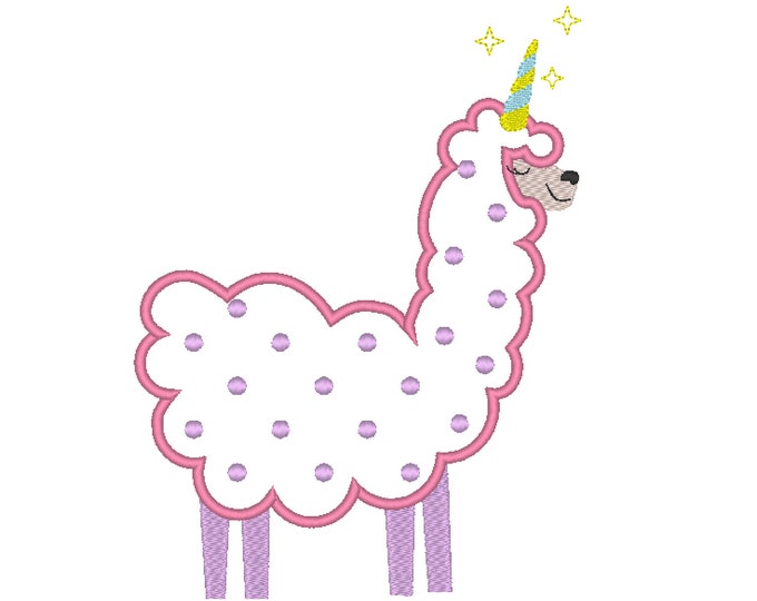 Llamacorn applique corn llama unicorn rainbow machine embroidery applique designs assorted sizes for hoop 4x4, 5x7, 6x10 cute lama alpaca