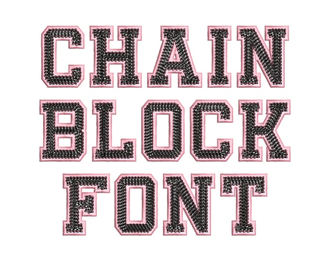 Chain stitch Font Applique satin stitch outline Block Sport Collegiate Font monogram alphabet machine embroidery designs MINI sizes and BX
