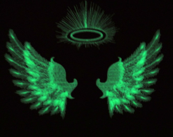 Angel wings / Glow in the dark special designed machine embroidery / sizes 4x4 and 5x7 / file  INSTANT DOWNLOAD