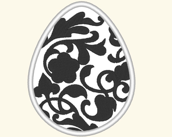 Awesome curly egg applique with floral swirls, Easter egg machine embroidery applique designs 4x4, 5x7 INSTANT DOWNLOAD