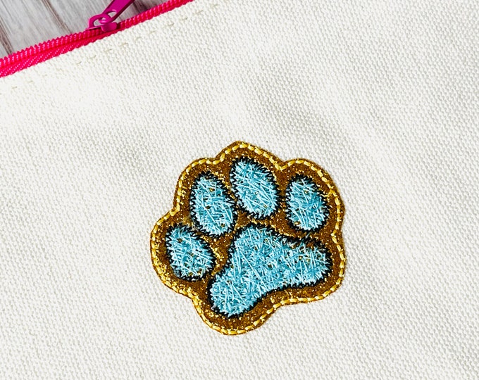 Dog paw puppy paw faux patch with Faux chenille stitches and Glitter HTV scraps glitter vinyl machine embroidery designs size 2 inches