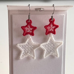Summer Stars earrings charm pendant FSL freestanding lace machine embroidery design 1.8 inch patriotic Independence Day earrings in the hoop