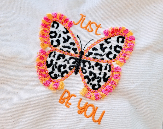 Retro Fringed butterfly leopard print Just Be You machine embroidery designs assorted sizes fringe ITH in the hoop summer Fluffy Butterfly