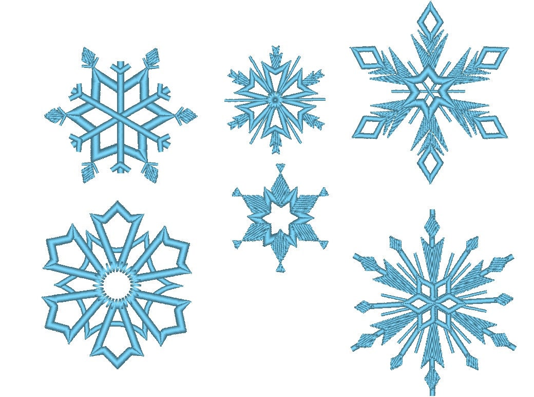 Swirl mini snowflakes SET of 4, winter snowflake 4 types, swirl and curl  frozen Christmas snow machine embroidery designs assorted sizes