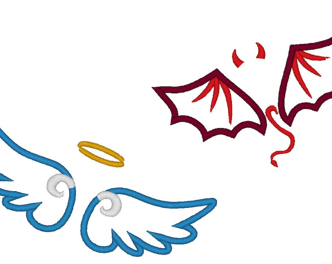 Little Angel and Little Devil wings applique and fill stitch machine embroidery designs Set of 2 types, download for hoop 4x4, 5x7 and 6x10