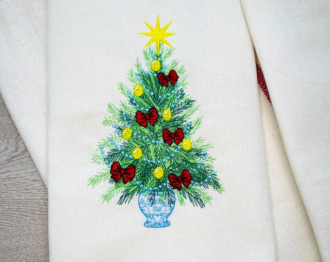 Vintage old fashioned Chinoiseries garland and bow ornament Christmas tree Woodland machine embroidery designs assorted sizes 4,5,6,7,8 in