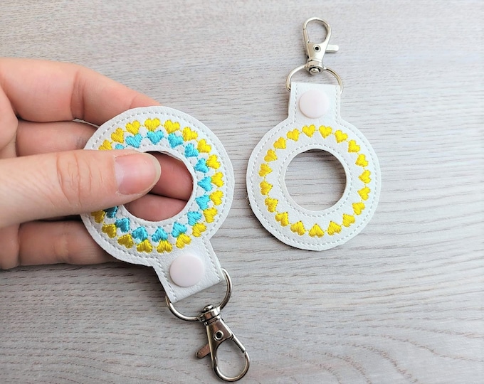 Hearts donut Heart circle round key fob ITH in-the-hoop key tab machine embroidery design circle shape mini heart Keychain Snap tab hoop 4x4