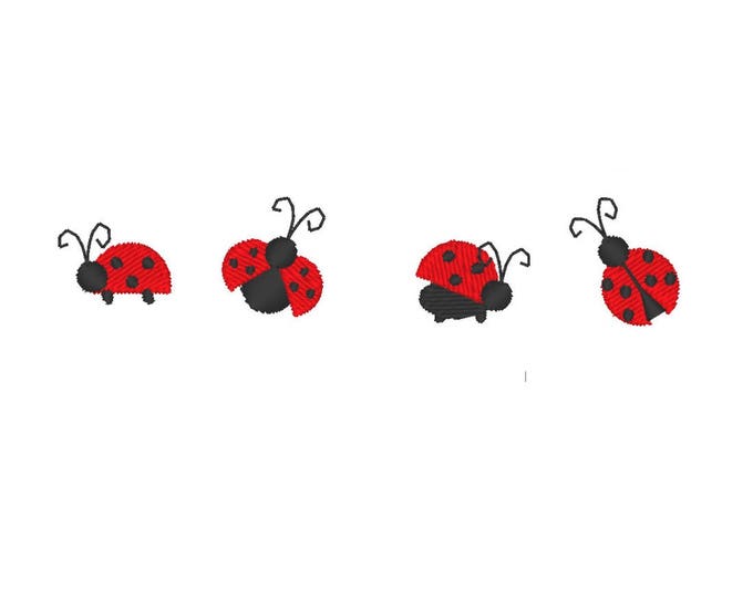 Lady bug Ladybug micro mini tiny machine embroidery designs, set of 4 ladybugs size less than one inch, kids baby cute summer red bug insect