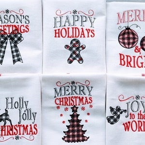 Merry Christmas gingham old fashioned classic Happy Holidays, Joy Kitchen dish towel quotes 6pcs machine embroidery designs 4x4, 5x7 image 2