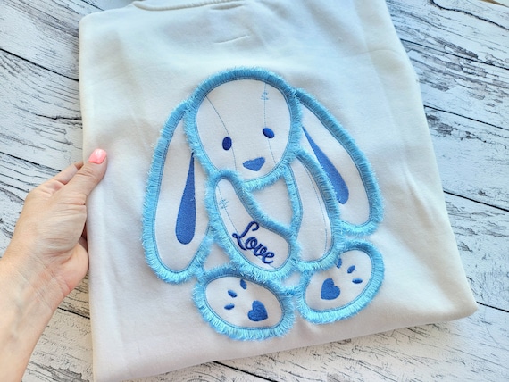 Fringed fluffy Bunny Toy with fringed outline Bunny Applique easy to make fringe ITH in the hoop machine embroidery designs in many sizes