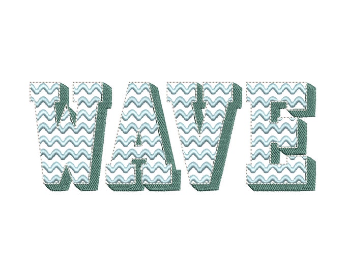 Wavy Waves Patterned Font 3 three colors Shadow Alphabet letters and numbers machine embroidery design assorted sizes block shadowed font