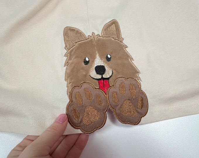 Shetland Sheepdog Sheltie Puppy side seam cutout side bow Applique machine embroidery designs Sheep Dog  Paw Sweatshirt T-Shirt 5, 6, 7in