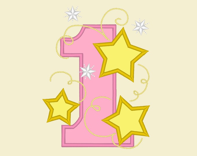 ONE Stars Applique embroidery Design, one birthday embroidery design, 1st birthday applique design - one year old - 4x4,5x7 assorted sizes