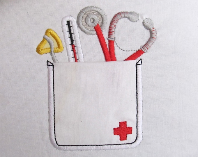 Cute doctor real pockets - INSTANT DOWNLOAD machine embroidery applique design In-the-Hoop - 4, 5, 6 and 7 inches