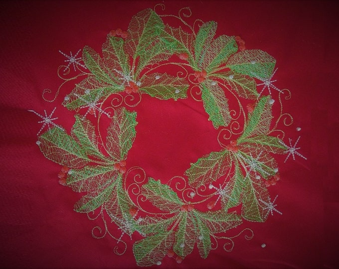 Sparkling holly leaves wreath Christmas holly leaf classy circle Monogram Frame machine embroidery designs hoop 5x5, 6x6, 8x8 bag pillow