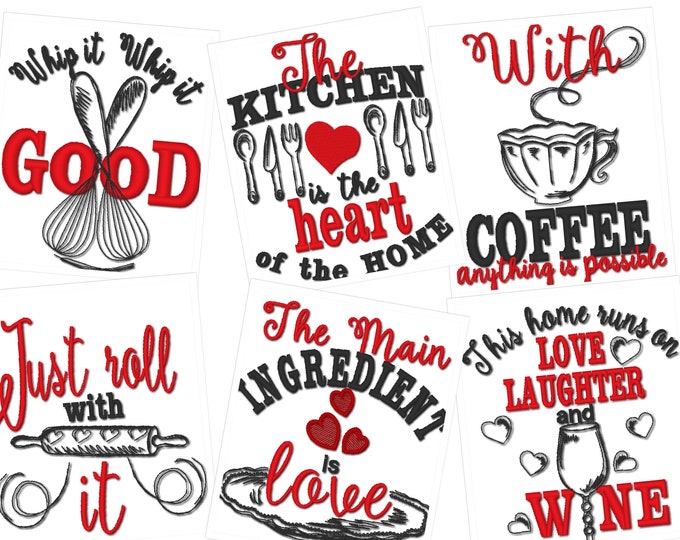 Kitchen quotes Pack price - 6 towel embroidery designs - quick stitch machine embroidery designs for hoop 4x4 and 5x7  INSTANT DOWNLOAD