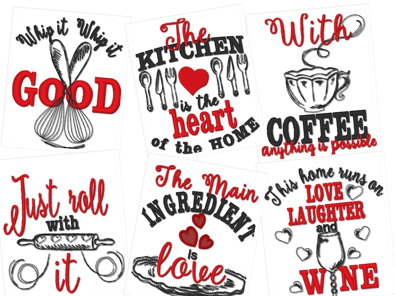 Kitchen quotes Pack price - 6 towel embroidery designs - quick stitch machine embroidery designs for hoop 4x4 and 5x7  by Artapli embroidery format PES HUS JEF EXP DST VIP VP3 XXX instant downlaod