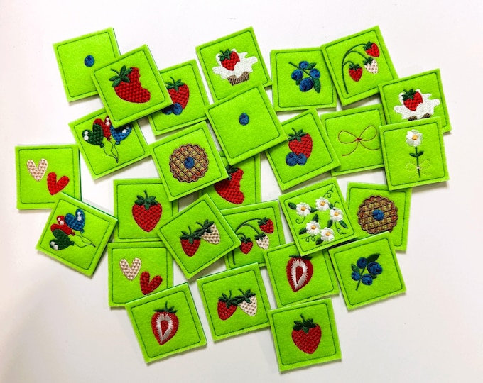 Memory Game Strawberry Party Machine Embroidery Designs Instant Download for hoop 5x7  6x10 Berries Berry Kids matching Game toy in-the-hoop