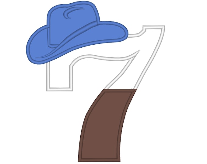 Little cowboy 7 number SEVEN embroidery Birthday number applique cowboy split number cowboy hat machine embroidery applique design