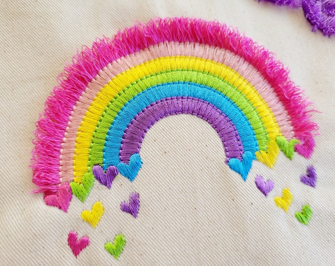 Fringed Rainbow, awesome fluffy Rainbow, fringe in the hoop ITH machine embroidery designs for hoop 4x4, 5x7 kids baby playful funny design