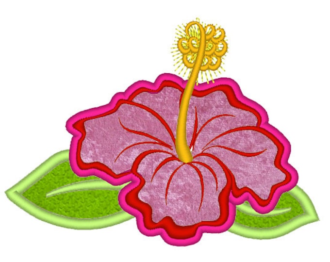 Hibiscus flower applique  - Hawaii summer flower embroidery applique designs - hibiscus flowers applique