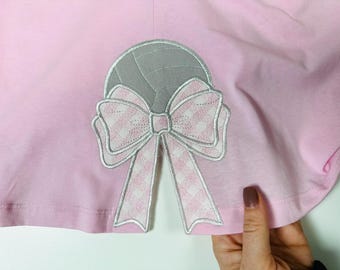 Volleyball Ball and Gingham Plaid Bow Applique side bow split seam machine embroidery designs ribbon Sports Girly Bow summer beach t-shirt