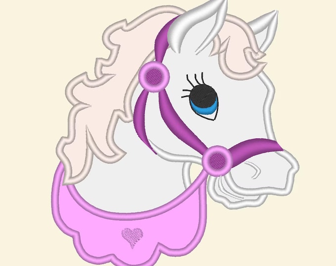 Horse head Applique Beautiful pretty Horse Cowgirl Girls kids machine embroidery designs sizes for hoop 4x4, 5x7, 6x10