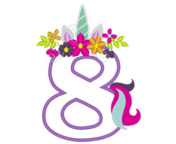 Licorne numéro huit 8 avec couronne de fleurs Licorne queue d'anniversaire  numéro huit, tenue unique d'anniversaire de numéro de licorne, arc-en-ciel  de licorne 4 x 4 5 x 7 -  France