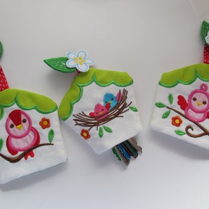 Ensemble nid de famille oiseaux, étui à clés, porte-clés, couvre-clés, pochette pour clé Motifs de broderie machine ITH dans le cerceau Cerceau dans le cerceau 4 x 4, porte-clés 5 x 7