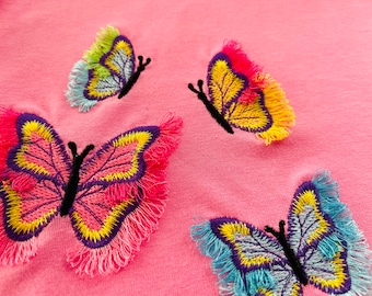 Mini butterfly with fringed fluffy wings machine embroidery designs fluffy wing chenille fringe in the hoop summer Fluffy Butterfly design