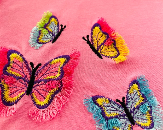 Mini butterfly with fringed fluffy wings machine embroidery designs fluffy wing chenille fringe in the hoop summer Fluffy Butterfly design