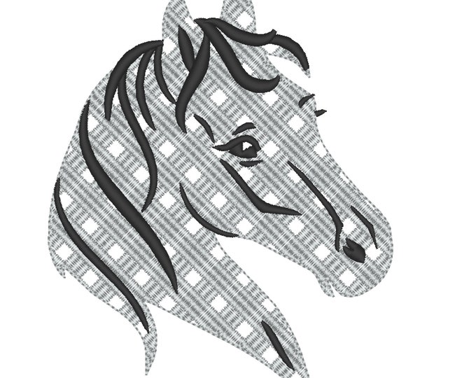 Gingham plaid checkered tartan Horse head light stitch Silhouette Machine embroidery designs for hoop 4x4, 5x7, 6x10 beautiful Horse farm