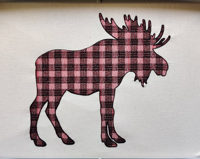 Light stitch outline Plaid Moose Silhouette gingham tartan Machine embroidery designs - 2. 3, 4, 5, 6, 7, 8 inches
