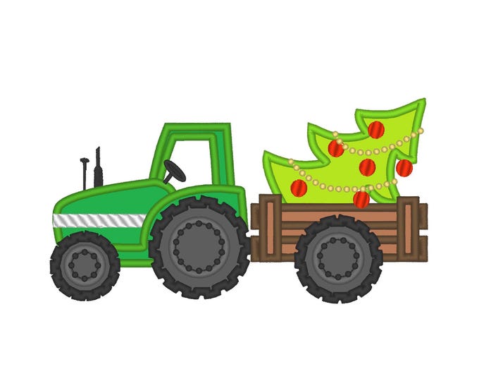 Christmas Tractor Applique Christmas tree kids boys farm machine embroidery designs multiple sizes for hoop 4x4  5x7  6x10