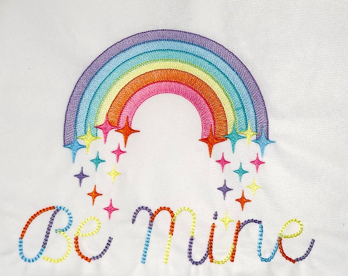 Light stitch rainbow with falling stars starry rainbow embroidery design, outline rainbow light stitch machine embroidery design
