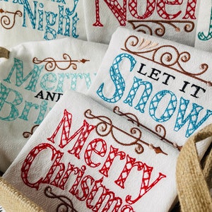 Merry Christmas quote saying SET of 6 machine embroidery designs for hoop 5x7, Let it Snow, Merry and Bright, Joy to the World, Holy Night