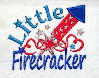 Little Firecracker Saying Applique machine embroidery designs sizes for hoop 4x4 and 5x7 patriotic kids baby 4th of July Independence Day
