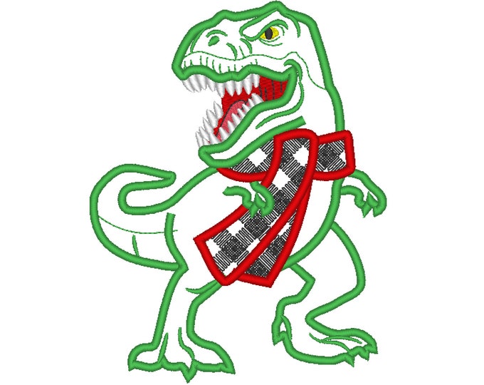 Plaid Checked Christmas scarf T-rex dinosaur  machine applique designs assorted sizes, for hoops 4x4, 5x7, 6x10 gingham