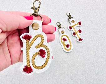 Twisty Rope with fringed Tassel Eyelet and Key Fob Snap Tab Monogram in the hoop ITH keychain bag tag machine embroidery designs 4x4 5x7