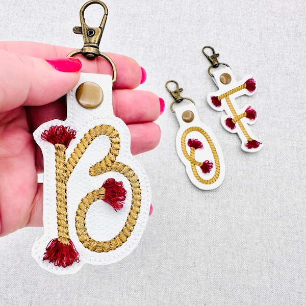 Twisty Rope with fringed Tassel Eyelet and Key Fob Snap Tab Monogram in the hoop ITH keychain bag tag machine embroidery designs 4x4 5x7